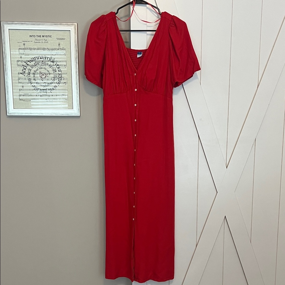 Old Navy Red Midi Dress with Button Detail